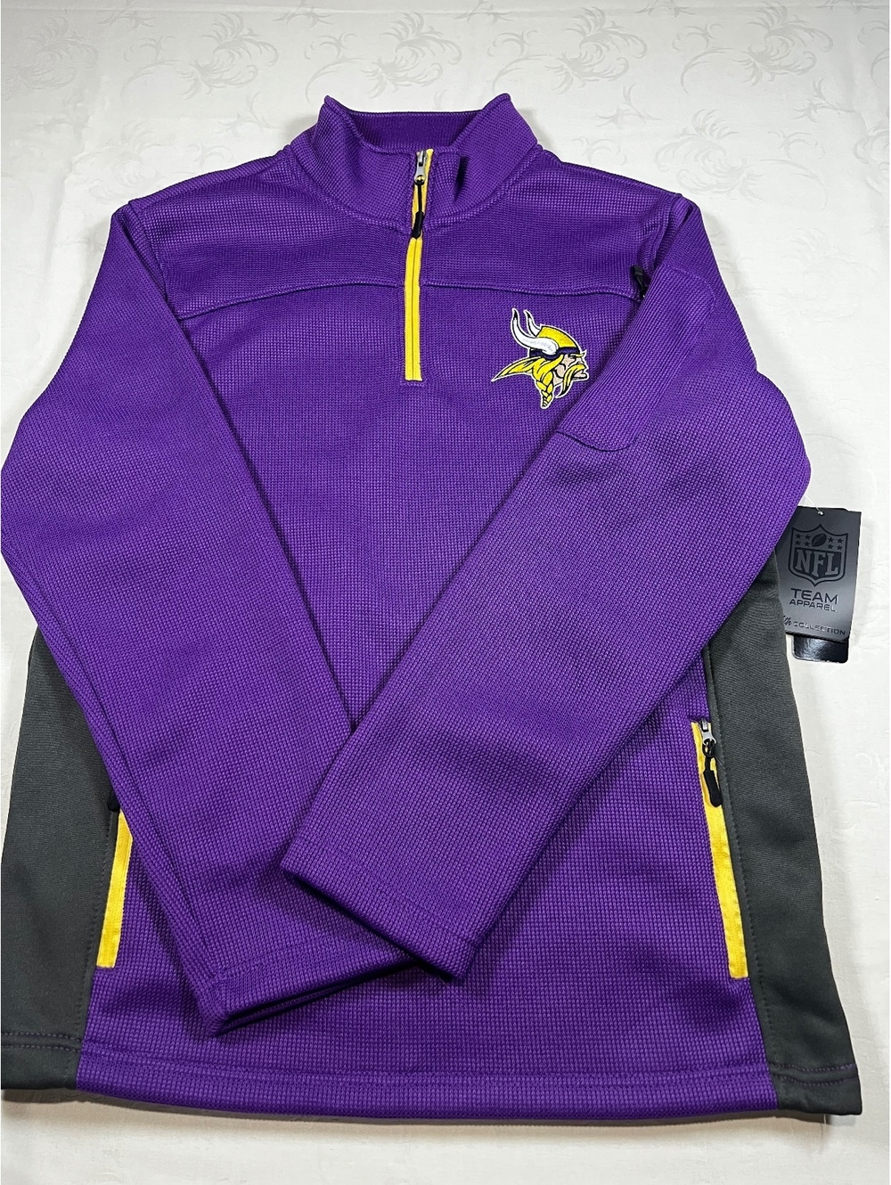 NEW NFL Team Apparel Minnesota Vikings 1/4 Zip Fleece Heavyweight Jacket Medium
